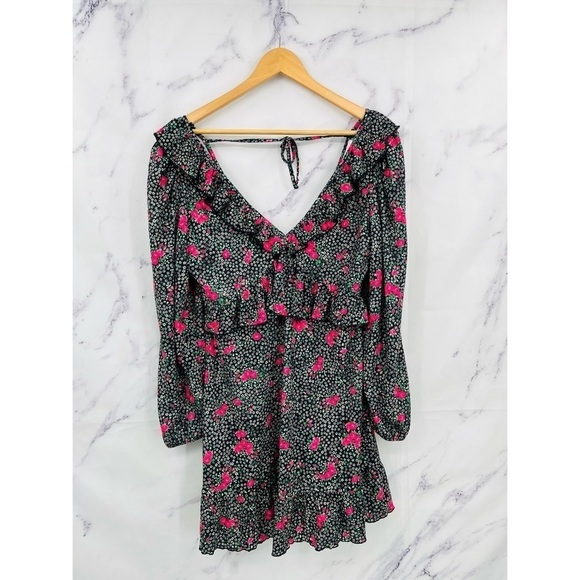 A026 TOPSHOP Floral Double-V Long Sleeve Jersey Mini Dress - Picture 2 of 6